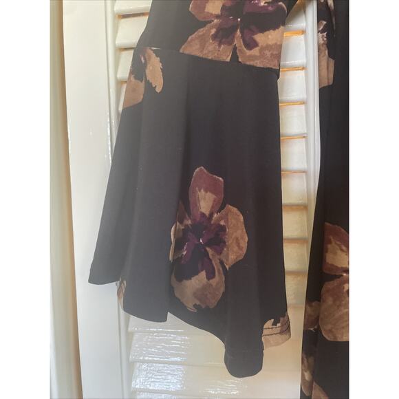 Tommy Hilfiger Size 12 Black Dress Brown Flowers 3/4 Sleeves Fall Colors EUC - Picture 3 of 11